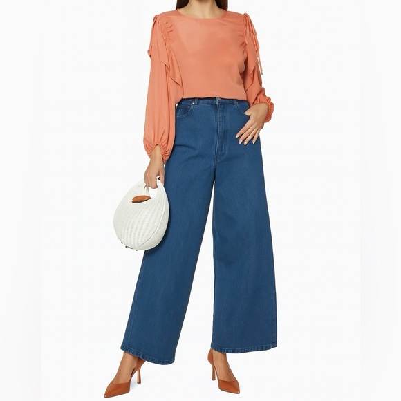 See By Chloe Silk Blend Long Balloon Sleeve Ruffle Blouse in Past Rose Size 6 - Picture 2 of 13